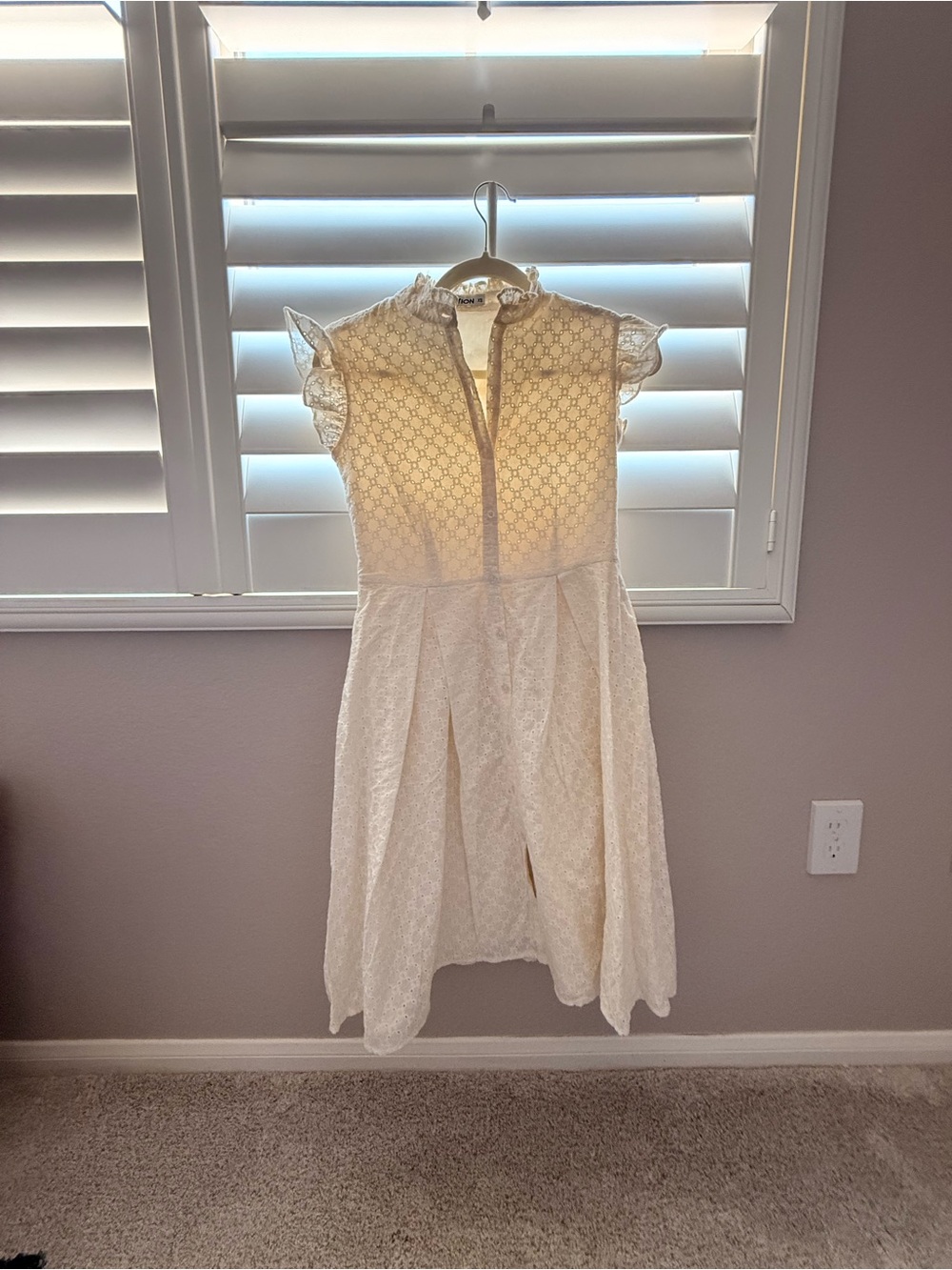 Girls Cream Lace Party Dress with Ruffle Cap Sleeves